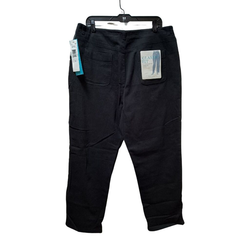 First Issue Liz Claiborne Jeans Women 18 Black Tapered Leg Stretch Denim 36x29 - Picture 2 of 7